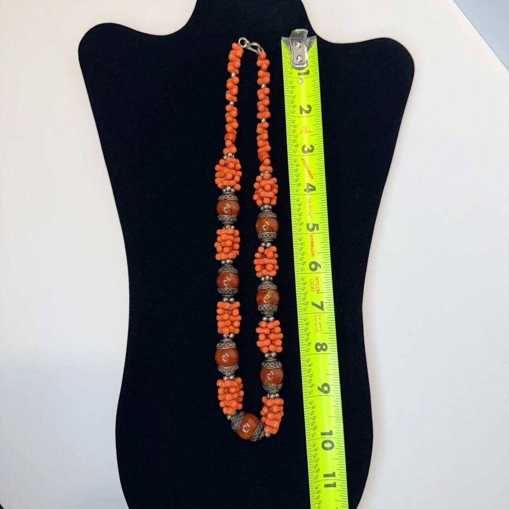 Vintage Tribal Faux Coral & Carnelian Statement Necklace | Boho Ethnic Beaded - Picture 9 of 14